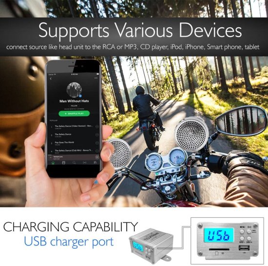 Pyle 600W 防水 Motorcycle スピーカー and アンプ システム w/ Four 3 Inch Waterproof スピーカー, AUX IN - Handlebar Mount ATV Mini ステレオ Au_5