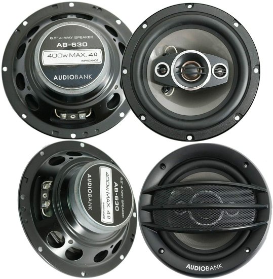 4X Audiobank AB-630 800W Power Handling 6.5-Inches 4-Way カーオーディオ ステレオ コアキシャルスピーカー with Frequency Response: 65-20000 Hz