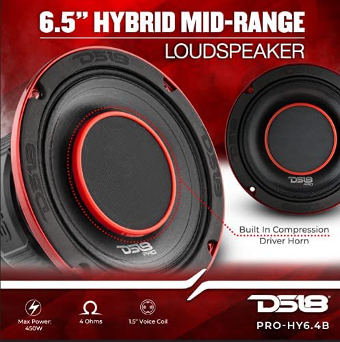 DS18 PRO-HY6.4B 6.5" Hybrid Mid-Range カーオーディオ Loudスピーカー with 1" VC Built-in Compression Driver Horn and Water Resistant Cone 450_2