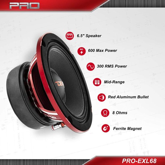 DS18 PRO-EXL68 Loudスピーカー - 6.5", ミッドレンジ, Red Aluminum Basket, 600W Max, 300W RMS, 8 Ohms, Ferrite Magnet - for The People Who Liv_1