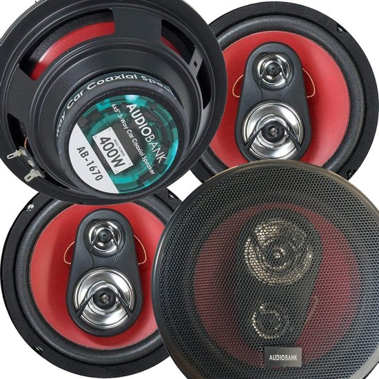 4X Audiobank 6.5-Inch 800W Peak Power Handling Total 3-Way Red カーオーディオ ステレオ コアキシャルスピーカー Rubber Coated Cloth スピーカーの通販は