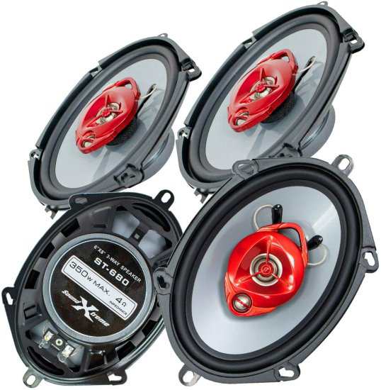 4X Soundxtreme ST-680 5x7 Inch / 6x8 Inch 3-Way 700W コアキシャル カースピーカー 4-Ohm Polypropylene Mid-Woofer Cone Material Po