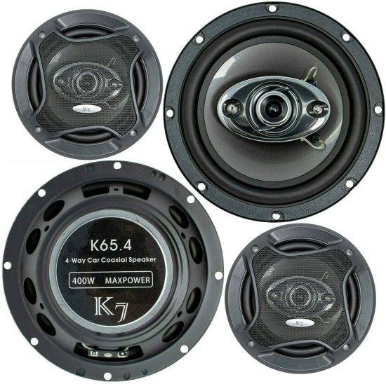 4X Audiotek K65.4 800W Peak Power 6.5-Inches 3-Way カーオーディオ ステレオ コアキシャルスピーカー Rubber Coated Cloth スピーカー Surround Fe