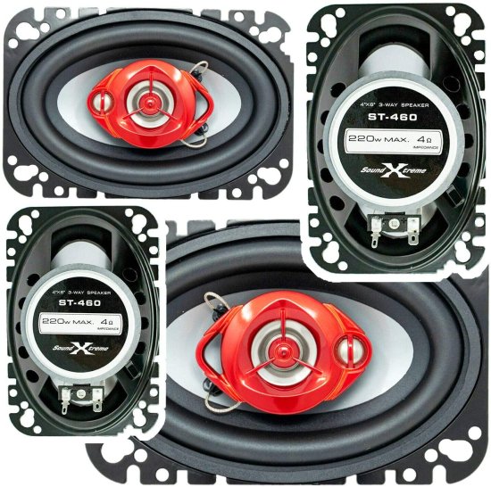 4X Soundxtreme ST-460 4x6-Inch 3-Way 440W Peak Power Handling コアキシャル カーオーディオ スピーカー CEA Rated with Frequency Response: 60 -