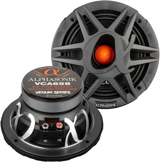 Alphasonik 1 ペア of VCA658 VENUM PRO シリーズ 6.5" 1400W Max 350W RMS Mid-Range カーオーディオ スピーカー 8-Ohm Proprietary Grille, Cast Ba