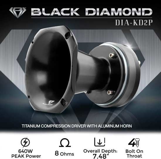 Black Diamond Dia-KD2 2" Bolt On Throat Compression Driver with 2" Titanium Voice Coil and Horn 640W 8-ohm_1
