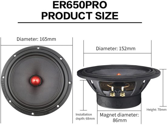 MTS Audio ER650Pro 6.5Inches Max 220W 2-Way Pure Aluminum コンポーネント カースピーカー ペア