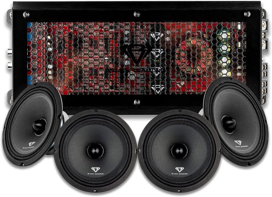 Black Diamond カーオーディオ 4X 8 2200W 4-Ohm ミッドレンジ Bullet スピーカー + KX4 4 CH 3200W Amp