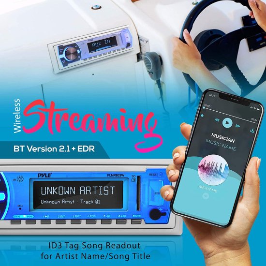 6.5 Inch Dual Marine スピーカー - 2 Way Audio ステレオ Sound システム with 400W Power - 1 ペア - (White) & Marine Bluetooth ステレオ Radio -_6