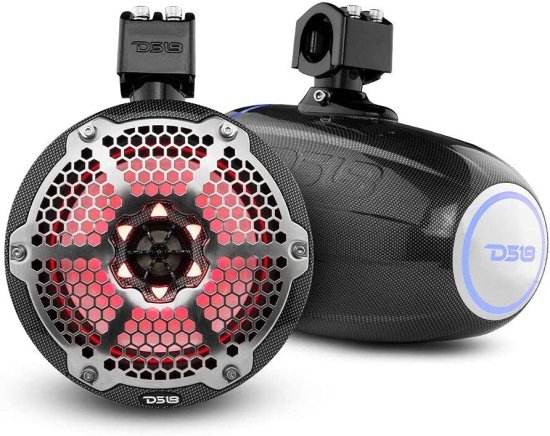 DS18 Hydro CF-X8TP 8" Marine Towers with Integrated RGB LED Lights - ハイパフォーマンス, Marine Grade IP65 Rated, UV Stable, 375 W Max 125 W