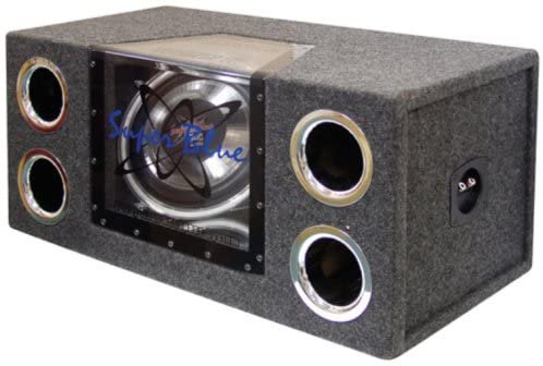 12" 1200W カーオーディオ サブウーファー - 2 Way Neon Bandpass スピーカーシステム w/ Blue Lights, DC 12V Input/4 Ohm/32Hz-1KHz Freq.Res w/ Pl