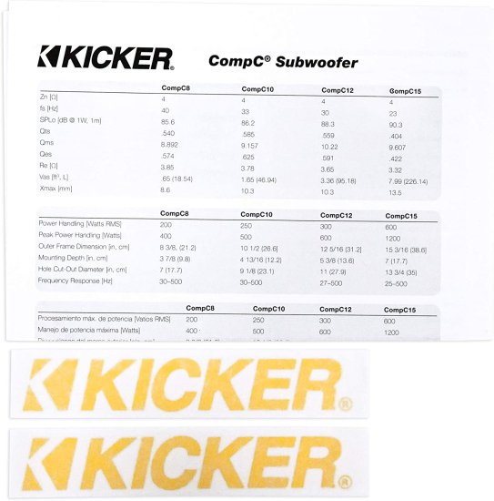 KICKER 44CWCS84 CompC 8 Inch 4 Ohm SVC 200W RMS Power and 400W Peak Power Dual Voice Coil Car Vehicle Audio サブウーファー, Blackの通販は