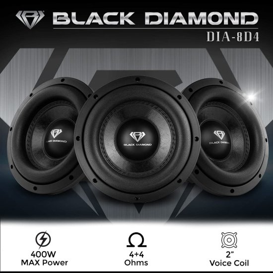 Black Diamond DIA-8D4 Car サブウーファー 8" 400W Max Power, 200W RMS, Dual 4 Ohms, DVC (1 スピーカー)_1