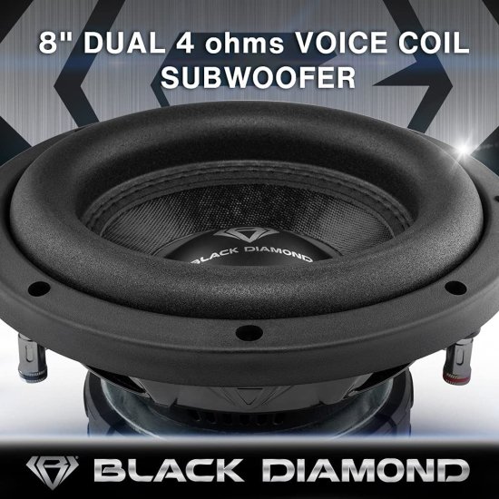 Black Diamond DIA-8D4 Car サブウーファー 8" 400W Max Power, 200W RMS, Dual 4 Ohms, DVC (1 スピーカー)_2