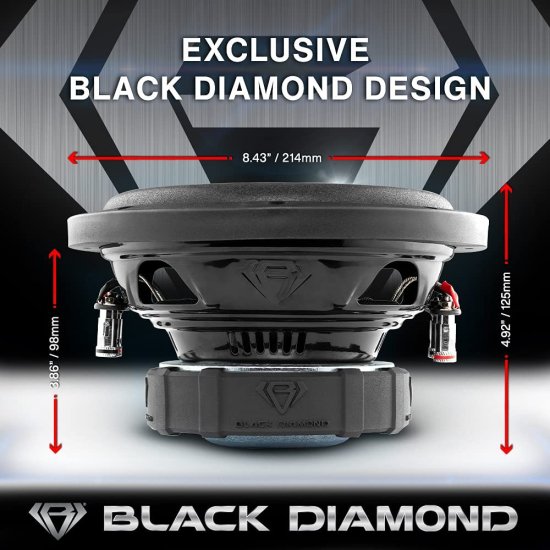 Black Diamond DIA-8D4 Car サブウーファー 8" 400W Max Power, 200W RMS, Dual 4 Ohms, DVC (1 スピーカー)_3