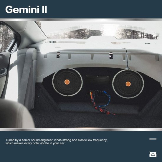 DEVMO Gemini II Dual 10 inch with Power アンプ Enclosed サブウーファー システム for Car MAX 1200W, Ultra-Thin 6.69 inches, Used in Cars, Pic_2