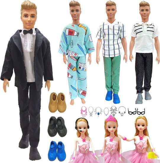 Barbie バービーケン人形の人形服とアクセサリー、4つの衣装 + 3ペアの靴 + 56 PCSドールアクセサリー、ボーイズガールズギフト｜au  PAY マーケット