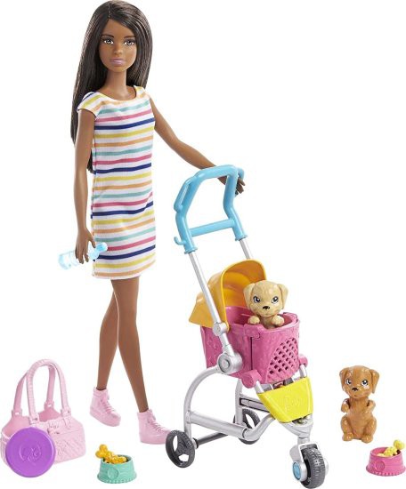 Barbie バービー散歩 'nブルネット人形（11.5インチ）、子犬2匹