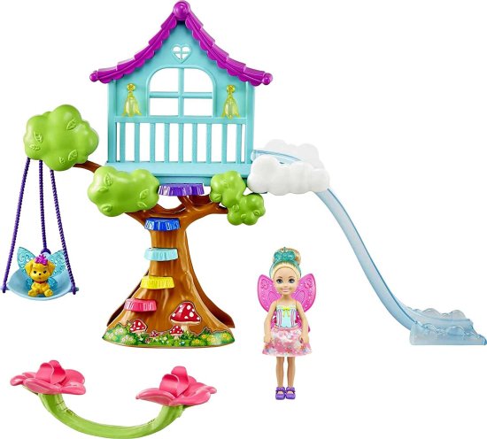 Barbie バービードリームトピアチェルシーフェアリードールとおとぎ話のツリーハウスプレイセットシーソー、スイング、スライド、ペット、アクセサリー、3-7歳
