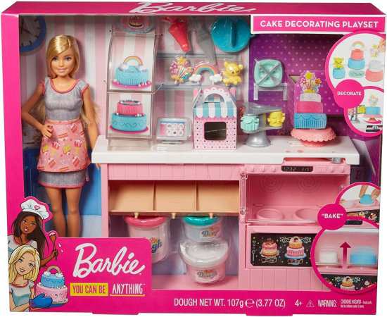 Barbie ブロンド人形でプレイセットを飾るバービーケーキ、オーブン