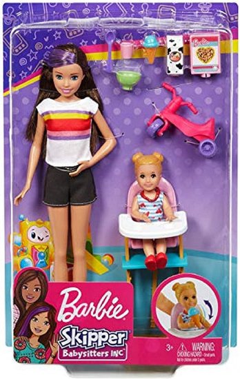 Barbie バービー Skipper Babysitters Inc.ベビーシッタースキッパードール、飼育機能付きの幼児人形、ハイチェア、三輪車、3歳から7歳の子供向けの食品をテー_6
