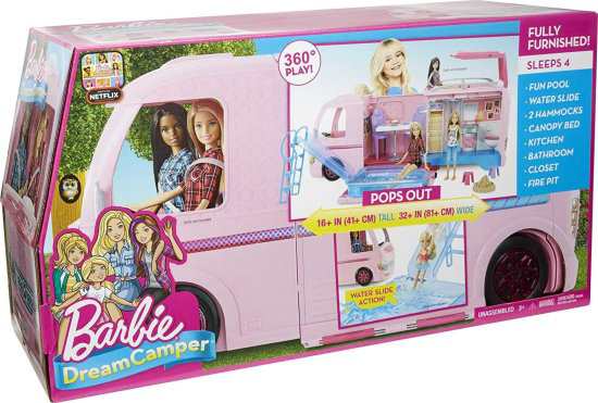 Barbie バービーキャンピングカーがプールでプレイセットに飛び出し