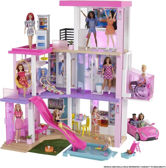 Barbie バービードリームハウス（3.75フィート）プール＆スライド、パーティールーム、エレベーター、パピープレイエリア、カスタマイズ可能なライト＆サウン
