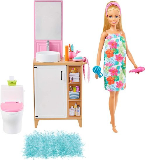 Barbie バービー人形とバスルームの家具プレイセットバービー人形（11.5インチブロンド）、トイレ、虚栄心、アクセサリー、3-7歳のギフト｜au  PAY マーケット