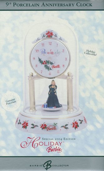 Barbie 2004年のホリデーバービーイングリーンドレス9インチ磁器記念時計_2