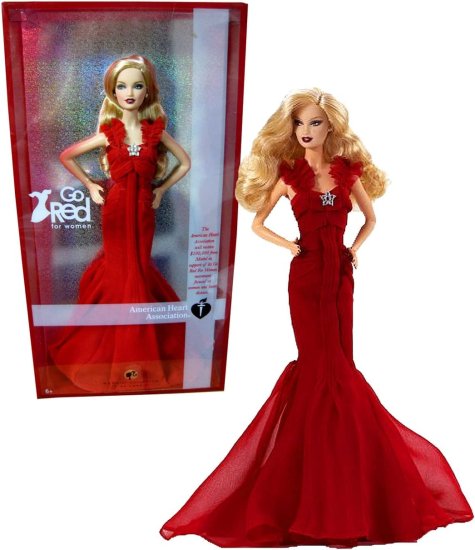 Barbie バービーマテル2007年ピンクラベルコレクターシリーズ12インチドール - アメリカンハートアソシエーションは、レッドシフォンガウン、イヤリング、ライ