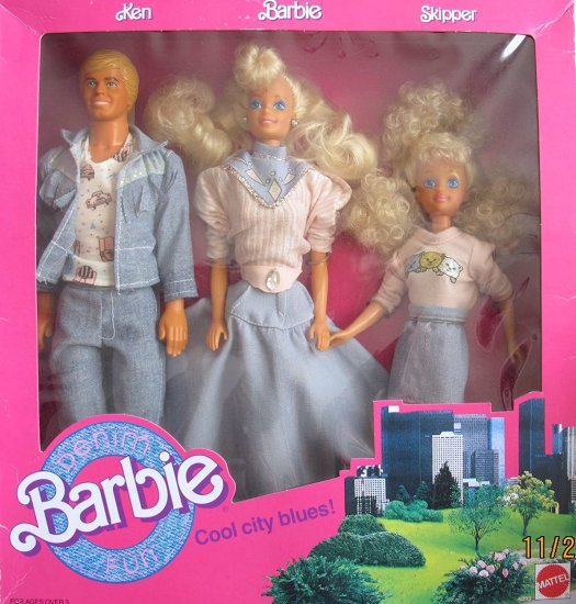 Barbie バービーデニムファンクールシティブルース3人形セットWケン、バービー＆スキッパードールズ（1989マテルホーソーン）_1