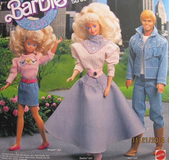 Barbie バービーデニムファンクールシティブルース3人形セットWケン、バービー＆スキッパードールズ（1989マテルホーソーン）_6