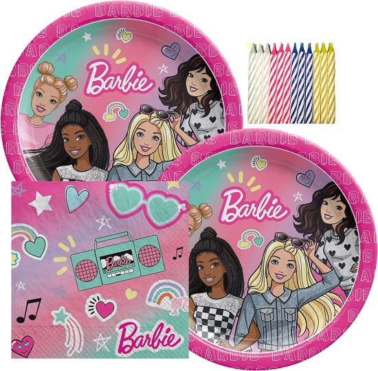 Barbie バービー Dream Together Party Supplies Packは16：デザートプレートと飲み物ナプキンを誕生日キャンドル付き（16のバンドル）