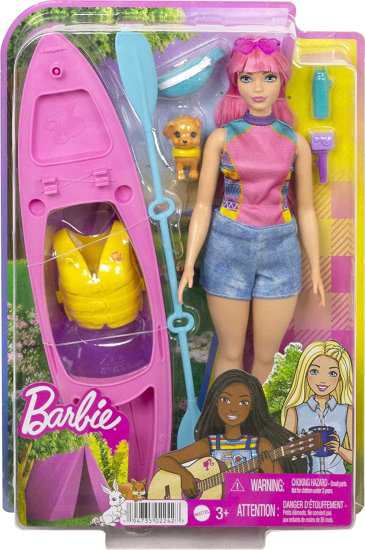 Barbie バービーそれはデイジードール（ピンクの髪の曲線、11.5インチ）、ペットの子犬、カヤック、キャンプアクセサリー、3-7歳のギフト