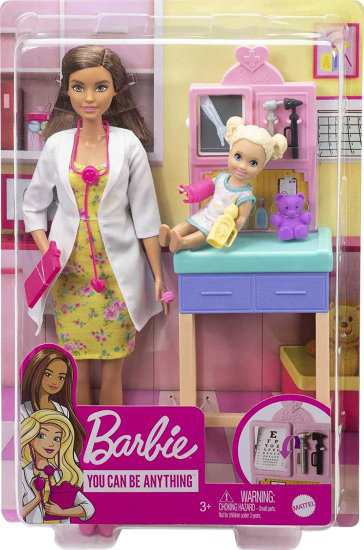 Barbie バービー小児科医のプレイセット、ブルネット人形（12インチ）、試験テーブル、X線、聴診器、ツール、クリップボード、患者人形、