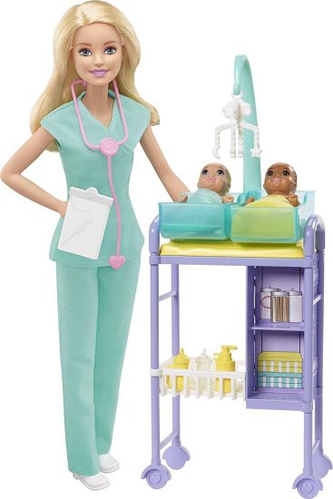 Barbie バービーベビードクターは、ブロンド人形、2つの幼児人形、試験