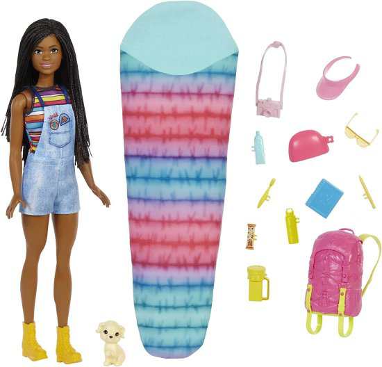 Barbie バービーそれは、ペットの子犬、バックパック、寝袋、10のキャンプアクセサリーを備えた2つの「ブルックリン」キャンプドール（ブ