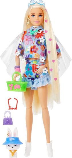 Barbie 花の2ピースのファッションとアクセサリーのバービーエクストラドール＃12ペットバニー、心のアイコンと柔軟なジョイントを備えた｜au  PAY マーケット