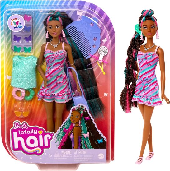 Barbie バービー完全にヘアバタフライをテーマにした人形、8.5インチのファンタジーヘア、ドレス、15歳のヘアとファッションプレイアクセサリー（8つの色の変