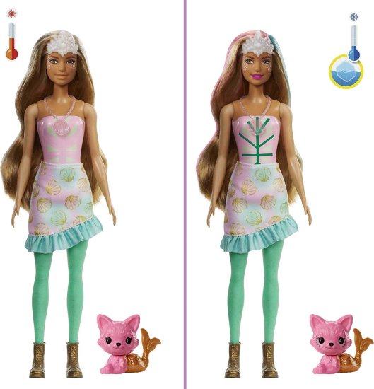 Barbie バービーの色が皮をむき出しの皮の色を明らかにする人形セットは、紫色の皮むきやペット、2つの人魚にインスパイアされたルックス用の衣服とアクセサリ_2