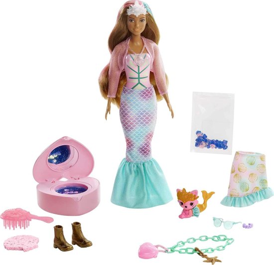 Barbie バービーの色が皮をむき出しの皮の色を明らかにする人形セットは、紫色の皮むきやペット、2つの人魚にインスパイアされたルックス用の衣服とアクセサリ_4