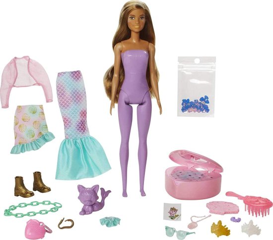 Barbie バービーの色が皮をむき出しの皮の色を明らかにする人形セットは、紫色の皮むきやペット、2つの人魚にインスパイアされたルックス用の衣服とアクセサリ_5