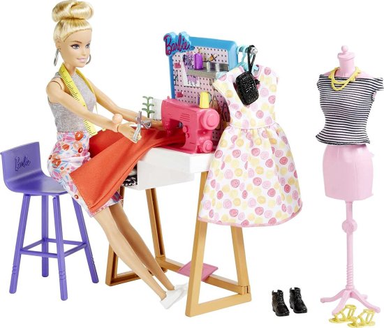 Barbie バービーファッションデザイナードール（12インチ）、スタジオ、25+デザイン＆ファッションアクセサリー、デザインデスク、椅子、ミシン、ファブリック_2