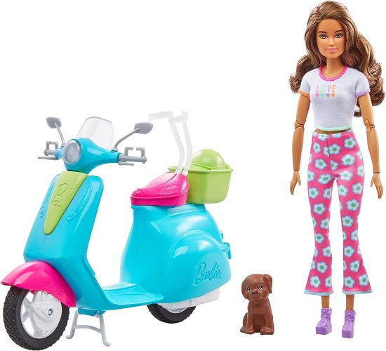 Barbie ファッショニスタトラベルドール（ブルネットで11.5）とスクーター、ペットの子犬、ステッカー、トラベルアクセサリー、3-7歳のギフトとのバービー旅行_3