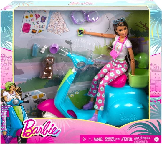 Barbie ファッショニスタトラベルドール（ブルネットで11.5）とスクーター、ペットの子犬、ステッカー、トラベルアクセサリー、3-7歳のギフトとのバービー旅行_5