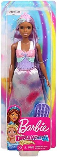 Barbie バービー人形、レインボープリンセスは、3-7歳のために、余分な長い紫と青い髪、そしてヘアブラシの外観_5