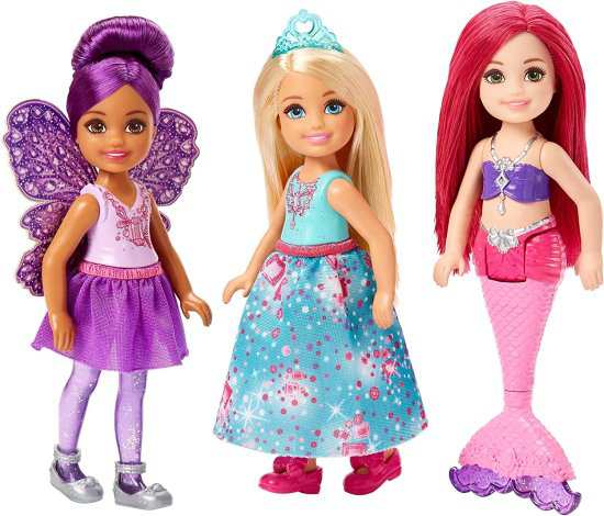 Barbie 3つのチェルシーマーメイド、フェアリー、プリンセスドールズの