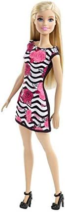 Barbie バービーピンクのタスティックな人形、白黒のストライプのドレスのローズアート