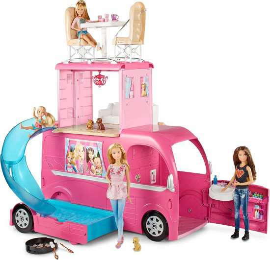 Barbie バービーポップアップキャンピングカーは、プールで3階建ての