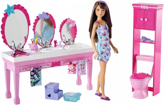 Barbie バービーシスターズビューティー楽しいバスルームとスキッパー人形セット
